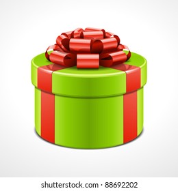 Gift box with pink bow and ribbon isolated on white. Vector illustration eps 10.
