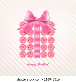 Gift box of pink flowers tied bow