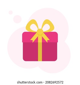 Gift box. Pink present with a yellow bow. Vector illustration isolated on white background. 