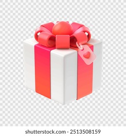 gift box with pink ribbon and a tag with heart shape 3d style isolated vector special for love themes and valentine's day