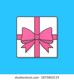 Caja De Regalo Con Ilustración De Icono Del Vector De Cinta Rosa. Gift Presenta La Vista Superior. Icono plano de caja de regalo