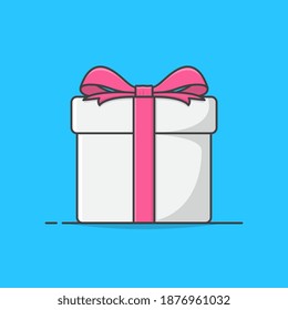 Gift Box With Pink Ribbon Vector Icon Illustration. Gift Presents View Top. Gift Box Flat Icon