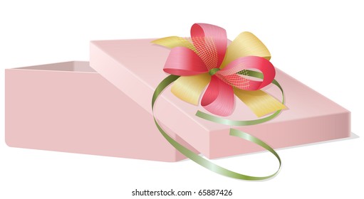 Gift box with Pink Shiny bow, vector illustration