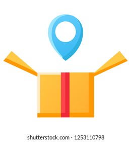 Gift box with pinpoint vector illustration in flat color design