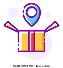 Gift box with pinpoint vector illustration in line color design