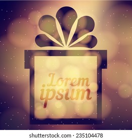 Gift box with place for text in the dark background golden bokeh. Vector illustration  for the holidays