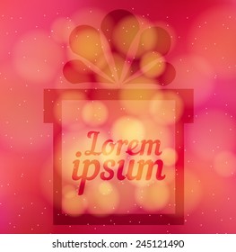 Gift box with place for text in the red background golden bokeh. Vector illustration  for the holidays