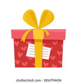 Gift box with a postcard. Vector illustration in flat cartoon style.