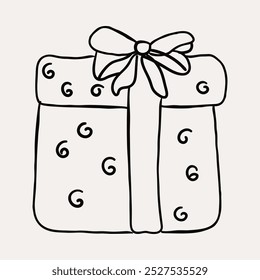 Caja de regalo, presente 1. Navidades dibujadas a mano caprichosos iconos de arte de línea 2. Clipart de Navidad, Ilustraciones vectoriales, dibujado a mano doodle iconos, dibujo de estilo peculiar