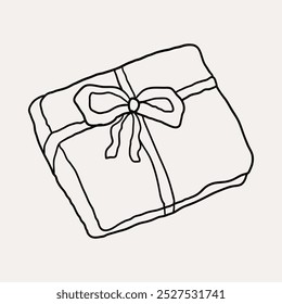 Caja de regalo, presente 2. Navidades dibujadas a mano caprichosos iconos de arte de línea 2. Clipart de Navidad, Ilustraciones vectoriales, dibujado a mano doodle iconos, dibujo de estilo peculiar