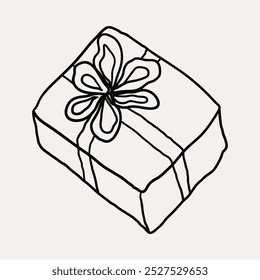 Caja de regalo, presente 3. Navidades dibujadas a mano caprichosos iconos de arte de línea 2Xmas Clipart, Ilustraciones vectoriales, dibujados a mano doodle iconos, dibujo de estilo peculiar