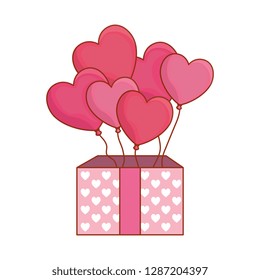 gift box present with balloons helium