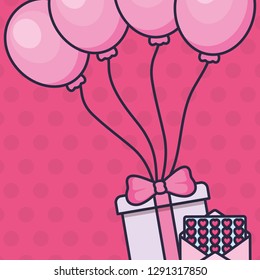 gift box present with balloons helium
