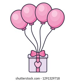 gift box present with balloons helium