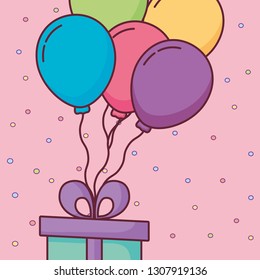 gift box present with balloons helium