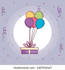 gift box present with balloons helium