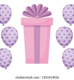 gift box present with balloons helium