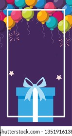 gift box present with balloons helium frame