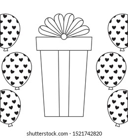 gift box present with balloons helium vector illustration design