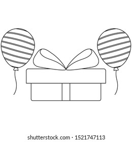 gift box present with balloons helium vector illustration design