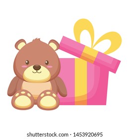gift box present with bear teddy vector illustration design