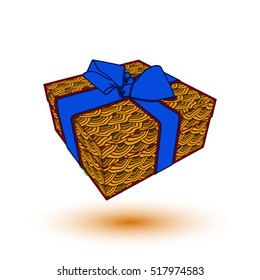 gift box present with blue bow and ribbon. EPS10 Vector illustration.