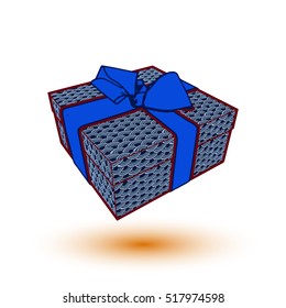gift box present with blue bow and ribbon. EPS10 Vector illustration.