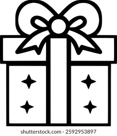 gift box, present, gift, bow, ribbon, icon, line art, black and white, simple, graphic, celebration, holiday, christmas, new year, birthday, present icon, celebration icon, vector, illustration