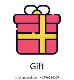 caja de regalo, mostrar icono de línea de color aislado en fondo blanco