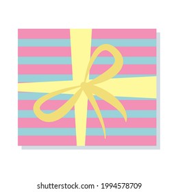 Gift box, present in colorful wrapped in flat style. Element design for Christmas, Valentines day, sale, shopping. Isolated on white background. Vector illustration.