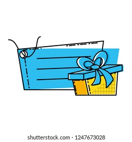 gift box present with commercial tag hanging