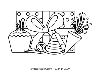 gift box present with cupcake and accessories of party