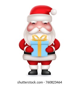 Gift Box Present Cute 3d Cartoon Realistic Santa Claus Toy Character Icon Isolated Vector Illustration