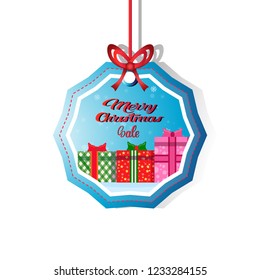 gift box present decoration merry christmas happy new year holiday sale concept evening ball isolated flat vector illustration