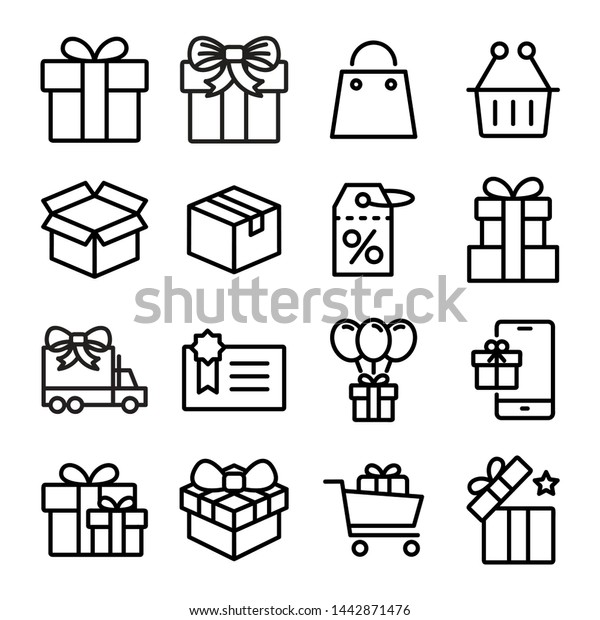	\
Gift box, present, discount offer line icon\
set isolated on transparent background. Price tag, gift card,\
search sale signs. Vector outline stroke symbols for christmas, New\
Year surprise design