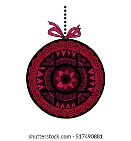 Gift box present filled with floral zendoodle ornate. Vector image isolated on white background