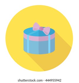 Gift box present flat icon with ribbons. Flat design vector illustration