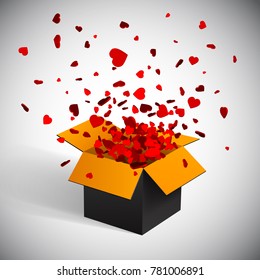 Gift box present with fly hearts Valentine's day vector illustration.