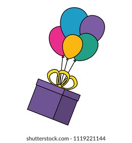 gift box present flying with balloons helium