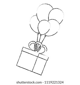 gift box present flying with balloons helium
