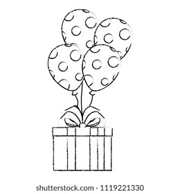 gift box present flying with balloons helium