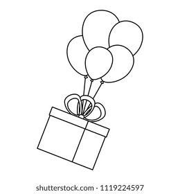 gift box present flying with balloons helium