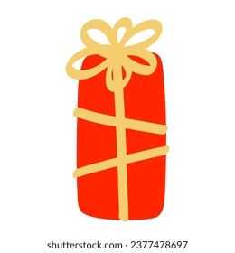 Gift box present. Hand drawnGift for Christmas, birthday, Valentine's day. Flat cartoon colored box isolated on a white background.