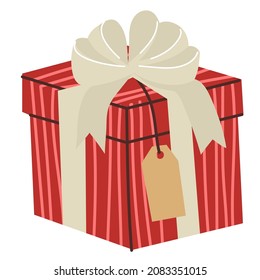 Gift box. Present for Happy Valentines Day. All lovers Day decoration element. Holiday, birthday, new year, Christmas. Colored Flat style in vector illustration. Isolated element.