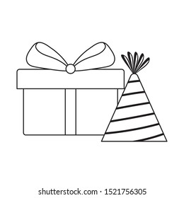 gift box present with hat party vector illustration design