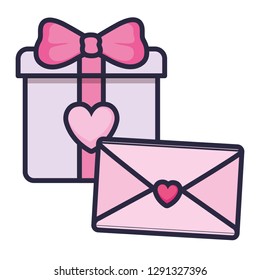 gift box present with heart and envelope