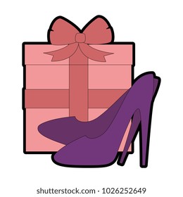 gift box present with high heel shoes