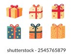 Gift box present icon set, color gift boxes clip art, colored gift box with ribbon, flat design illustration
