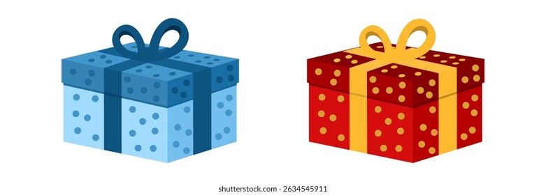 Gift box present icon set, color gift boxes clip art, colored gift box with ribbon, flat design illustration