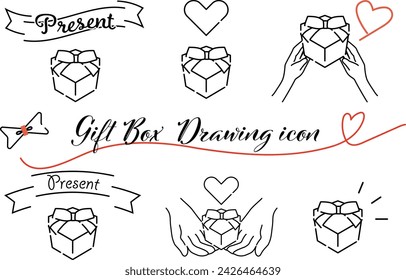 Gift Box and Present Line Drawing Icon Set